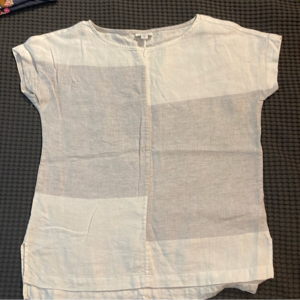 J. Jill PureJill linen White and Gray Blouse